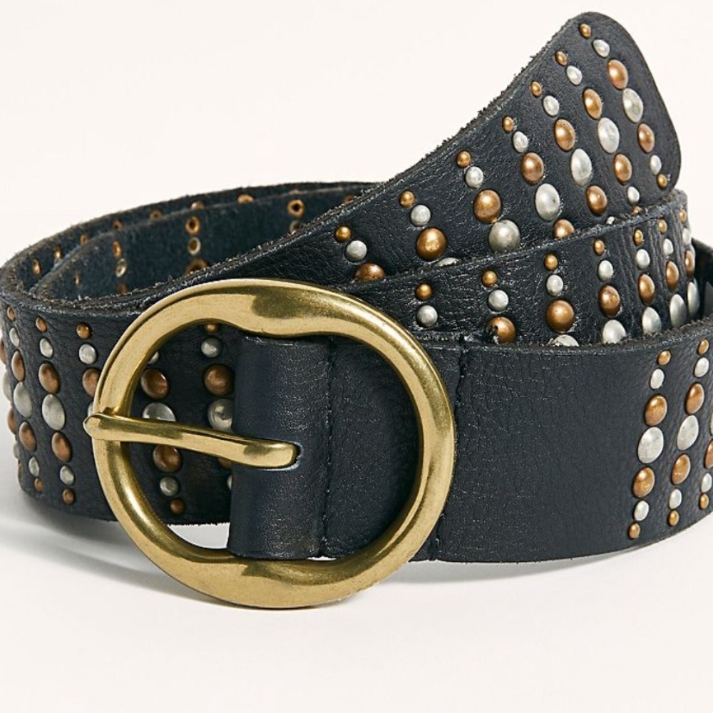 Free people black leather studded belt